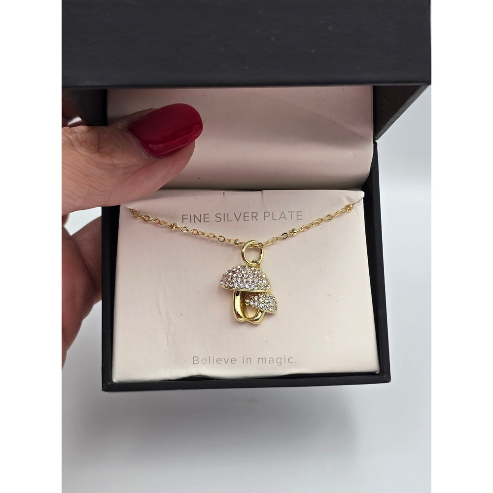 Belk Silverworks Gold Tone Mushroom Crystal‎ Necklace Fine Silver Plate
